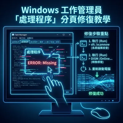 工作管理員「處理程序」分頁消失？5 個步驟快速修復系統錯誤